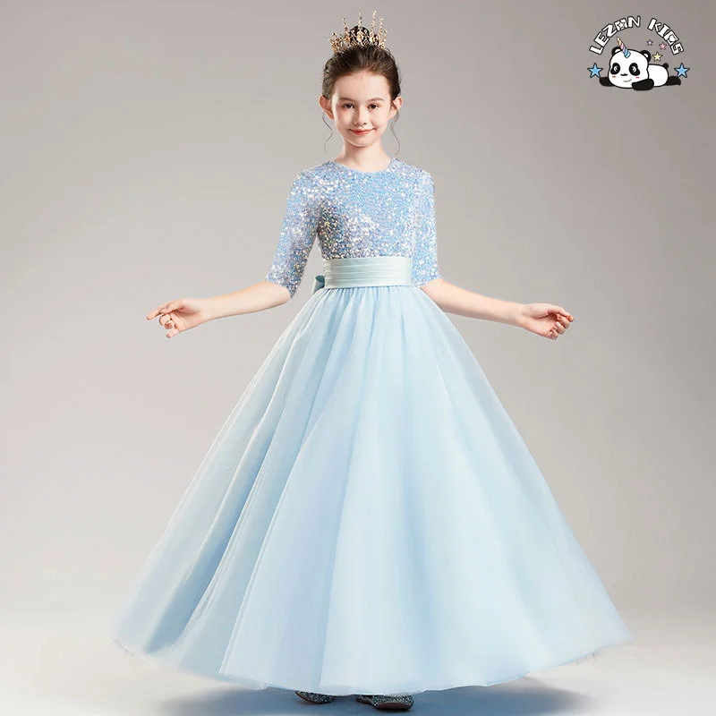 LEZONKIDS - New Arrival Spring Autumn middle sleeve tutu sequin Performance Dress Evening Princess Dress